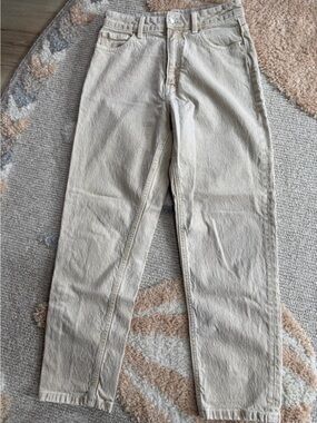 Zara Women's High-Rise Straight Jeans in Light Beige - Neutral Vintage Style